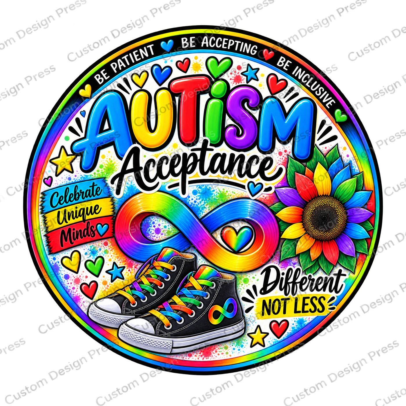 Autism Acceptance Rainbow Sneakers Wreath Center Round
