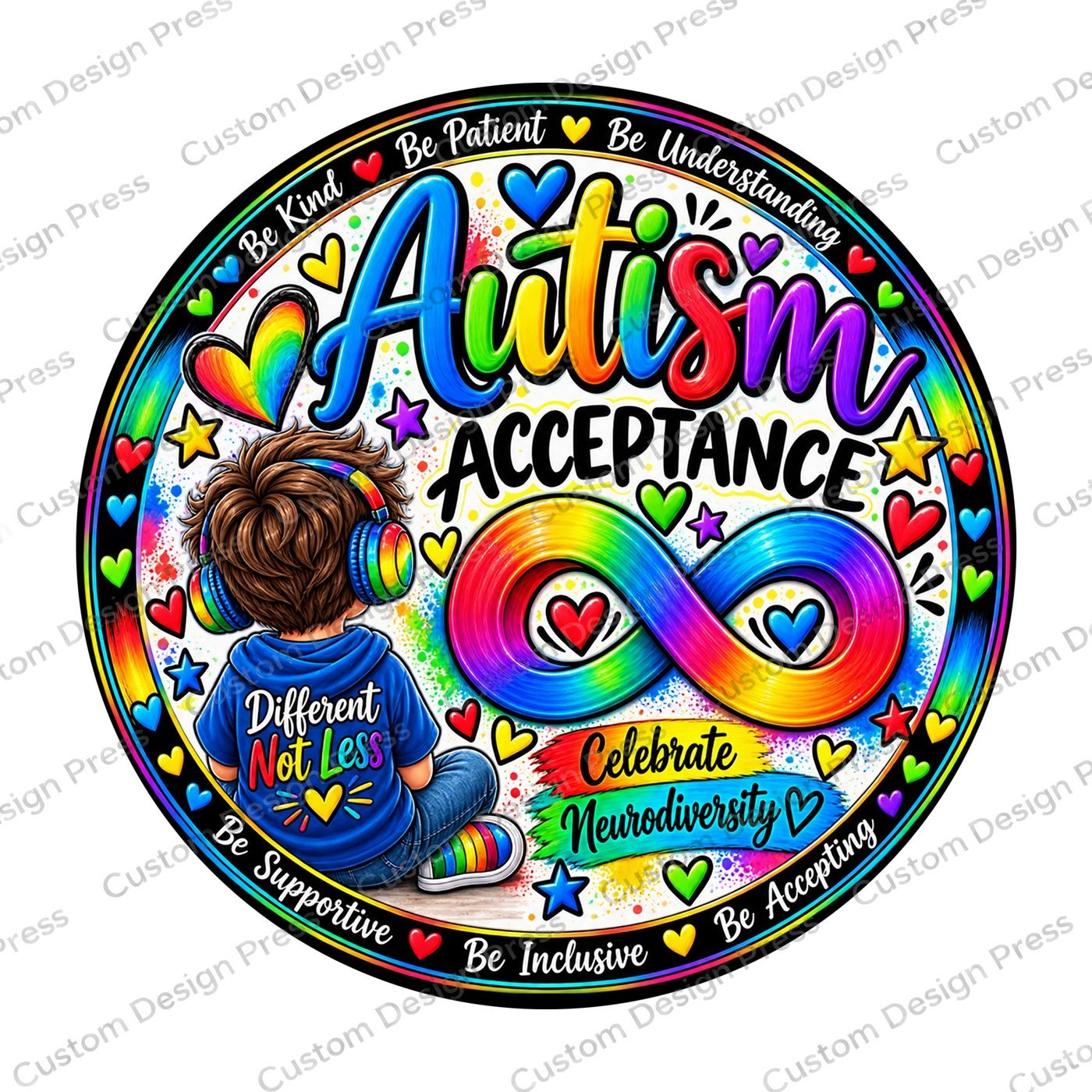 Celebrate Neurodiversity Autism Acceptance Wreath Center Round