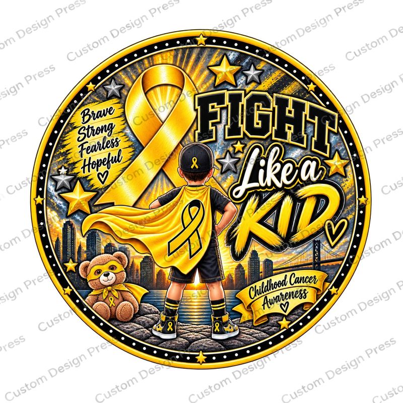 Fight Like a Kid Gold Ribbon Wreath Center Round