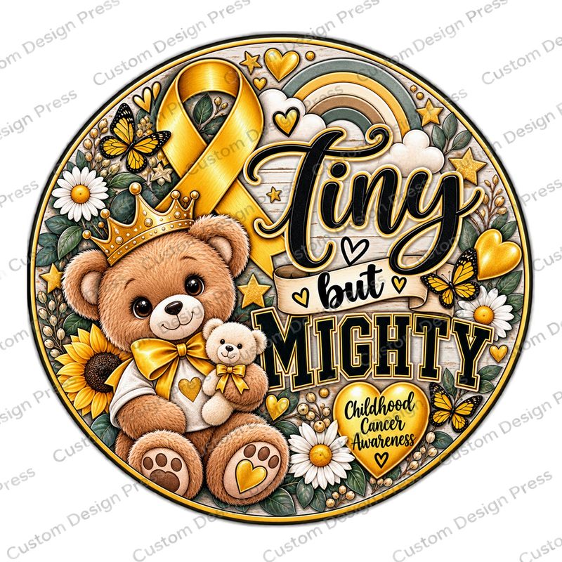 Tiny but Mighty Childhood Cancer Awareness Wreath Center Round