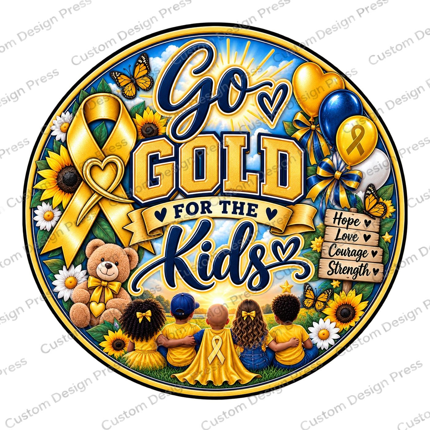 Go Gold for the Kids Wreath Center Round