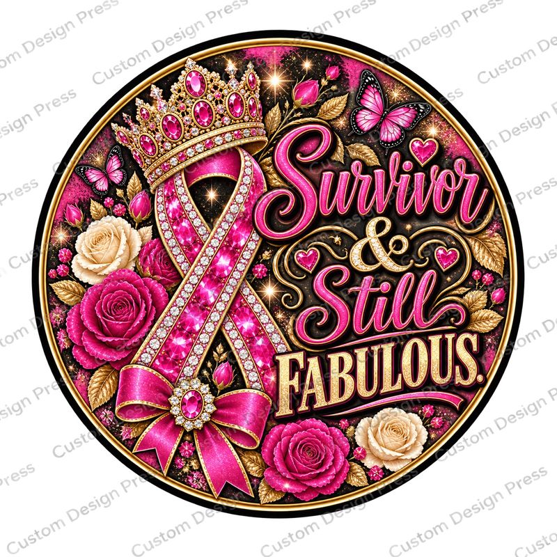 Survivor and Still Fabulous Pink Ribbon Wreath Center Round