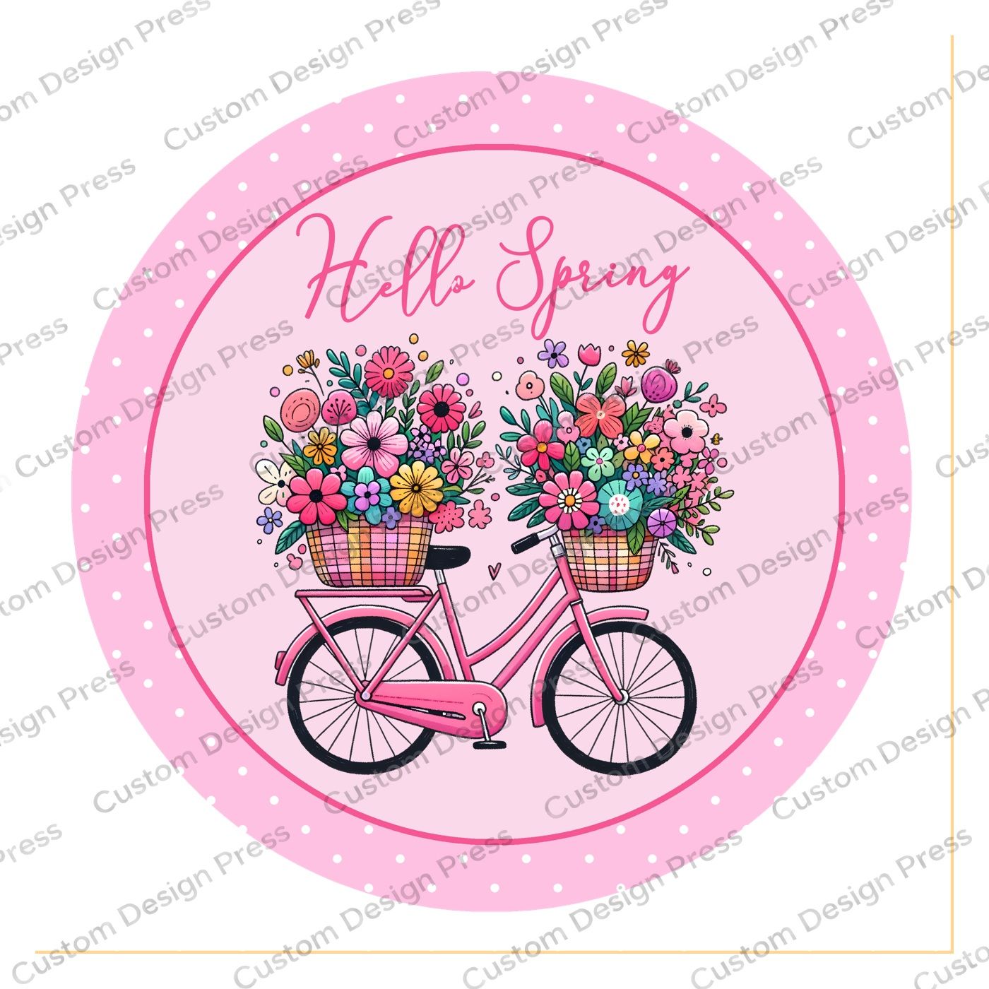 Hello Spring Pink Flower Bicycle Wreath Center Round
