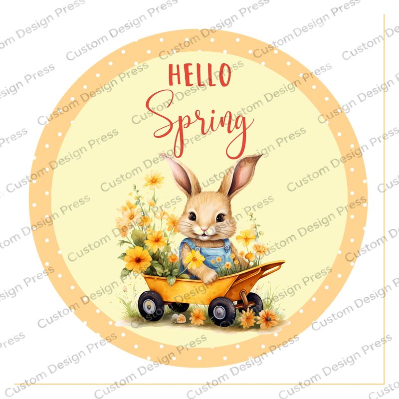 Hello Spring Bunny in Yellow Wagon Wreath Center Round