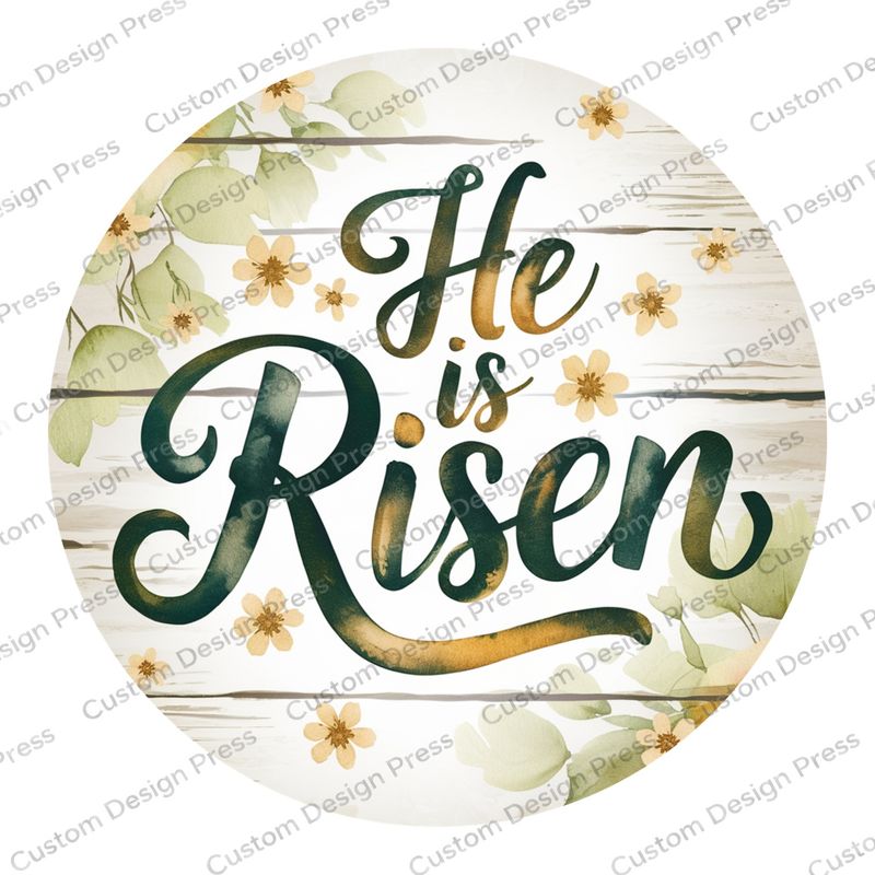 He Is Risen White Wood and Florals Wreath Center Round