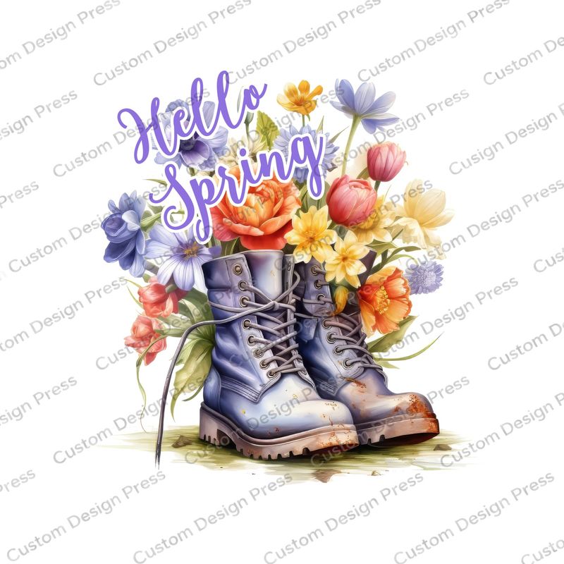 Hello Spring Purple Floral Boots Wreath Center Round