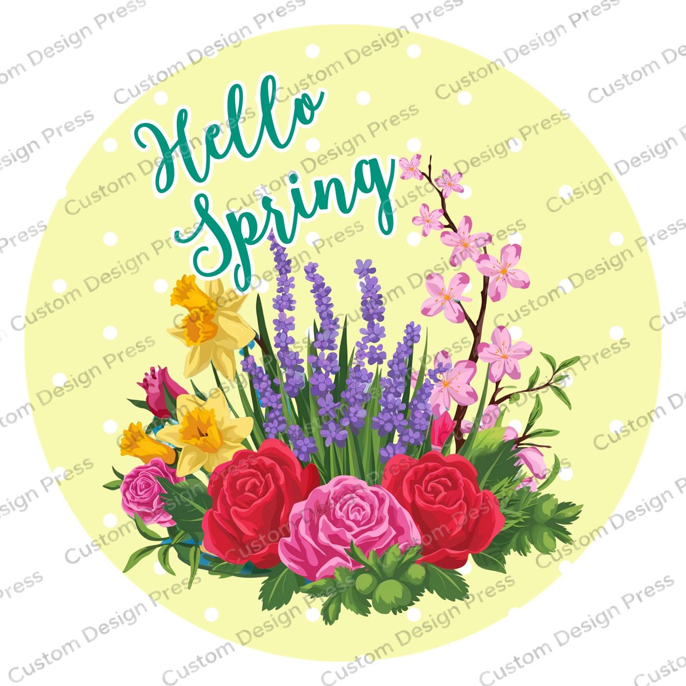 Hello Spring Yellow Floral Wreath Center Round