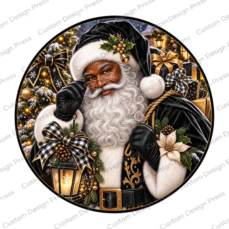 Black and Gold Santa Wreath Center Round