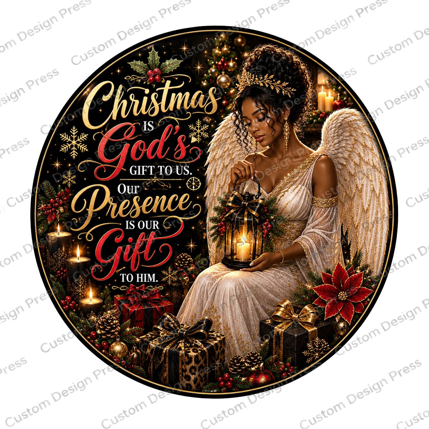 Christmas God’s Gift Angel Wreath Center Round