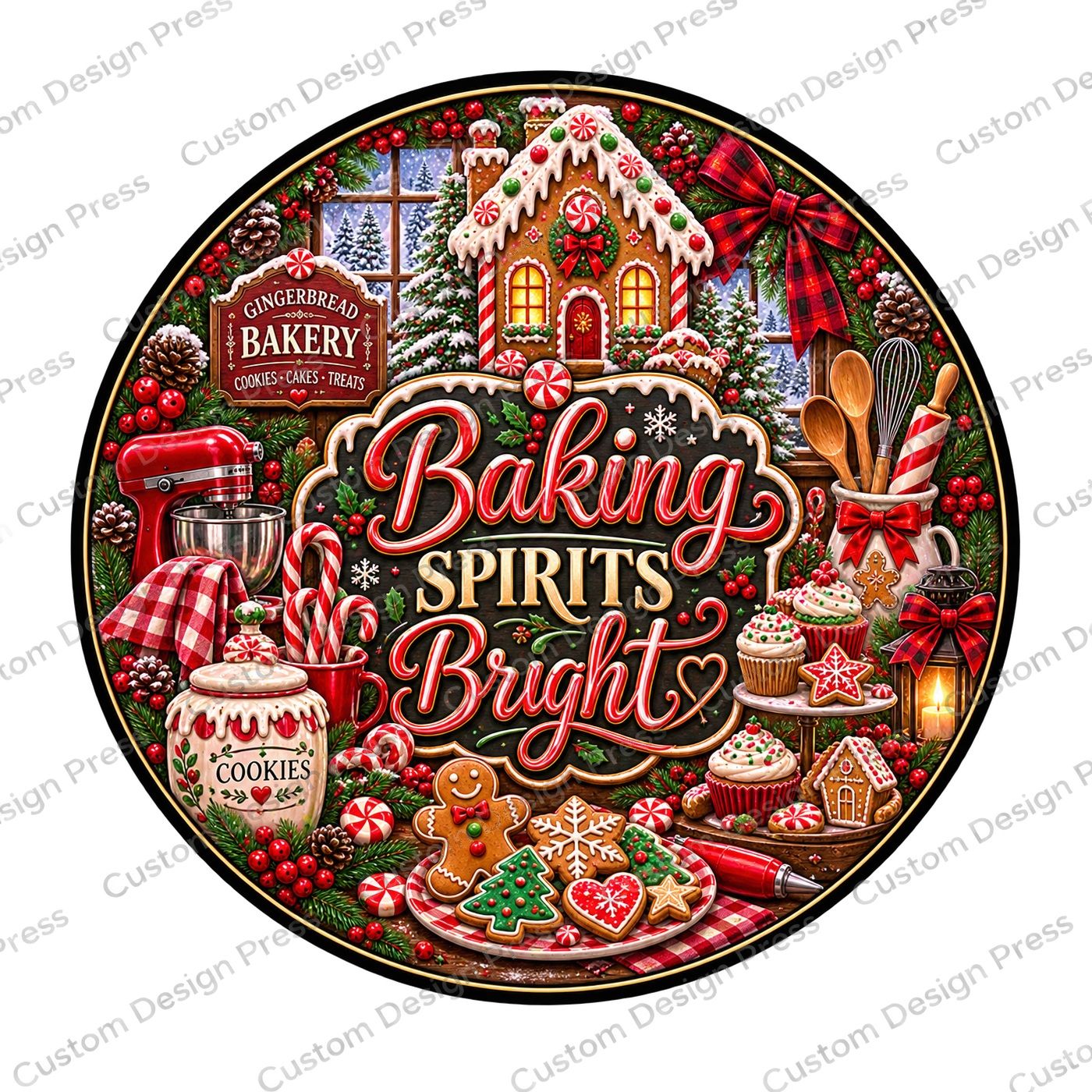 Baking Spirits Bright Gingerbread Wreath Center Round