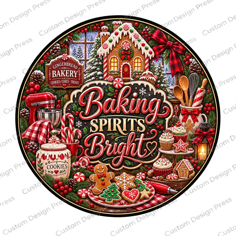 Baking Spirits Bright Gingerbread Wreath Center Round