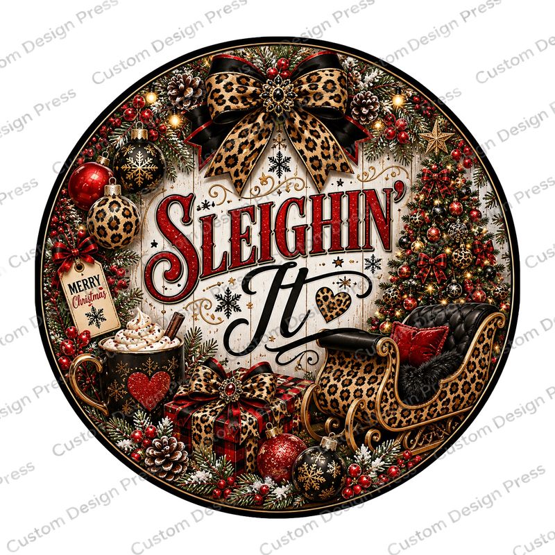 Sleighin’ It Cream and Leopard Wreath Center Round
