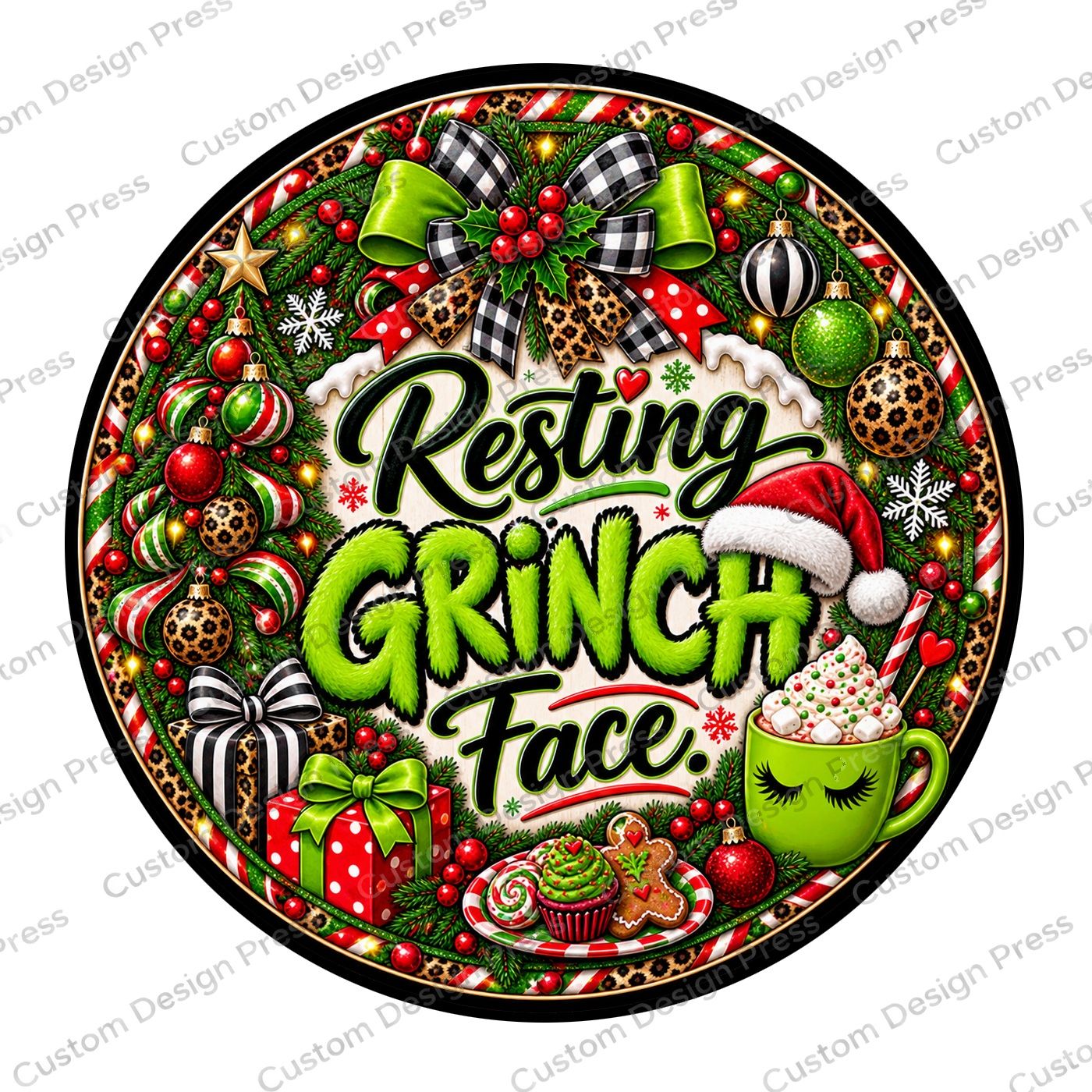 Resting Grinch Face Wreath Center Round