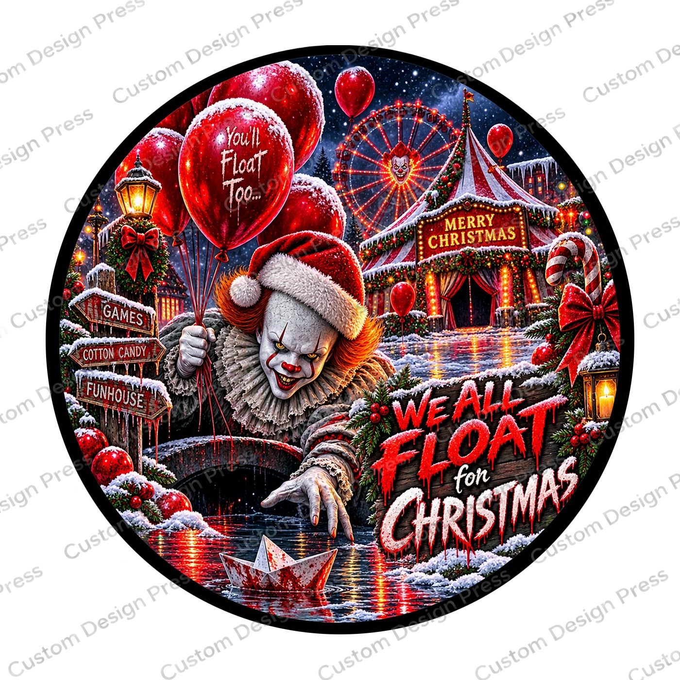 We All Float for Christmas Pennywise Wreath Center Round