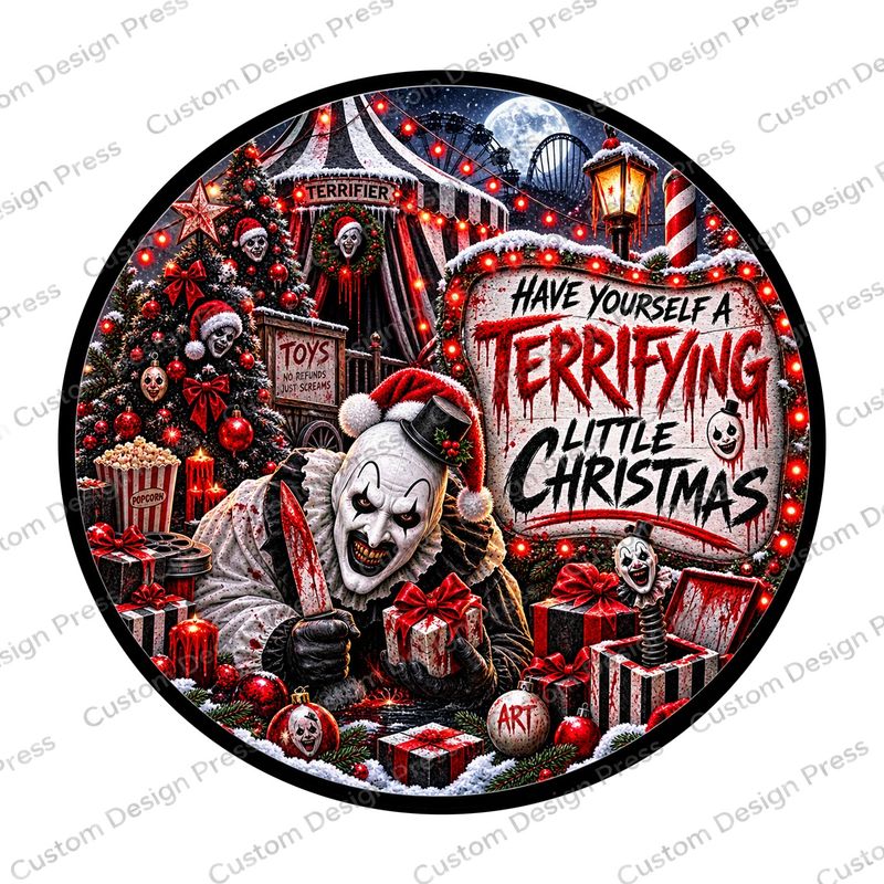 Terrifying Little Christmas Art the Clown Wreath Center Round