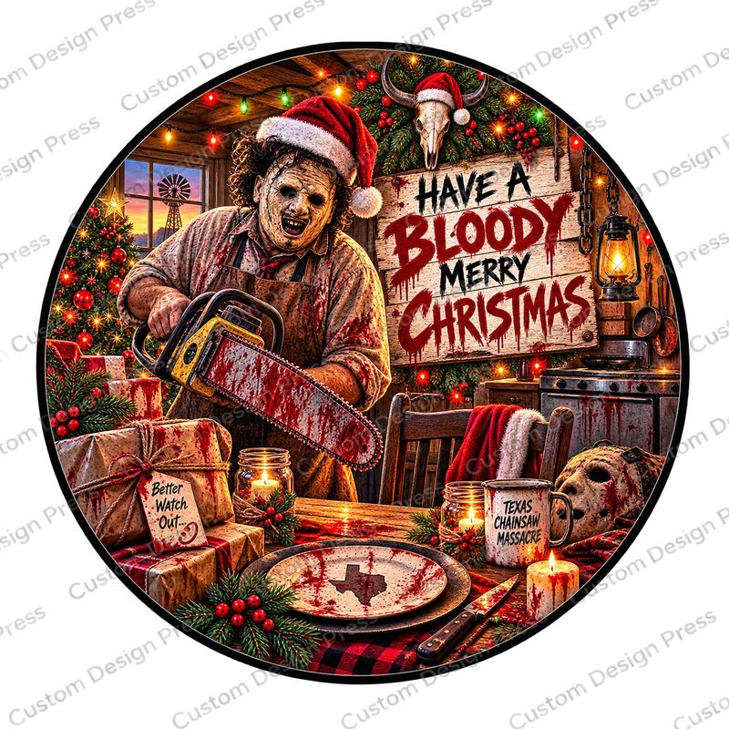 Bloody Merry Christmas Leatherface Wreath Center Round