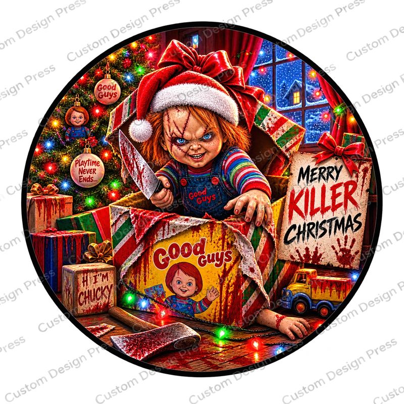 Merry Killer Christmas Chucky Wreath Center Round