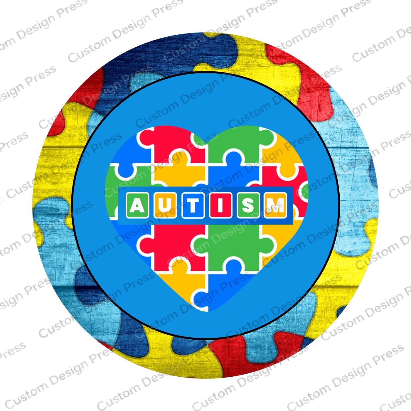 Autism Puzzle Heart Wreath Center Round
