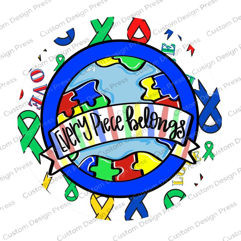 Every Piece Belongs Autism Awareness Wreath Center Round