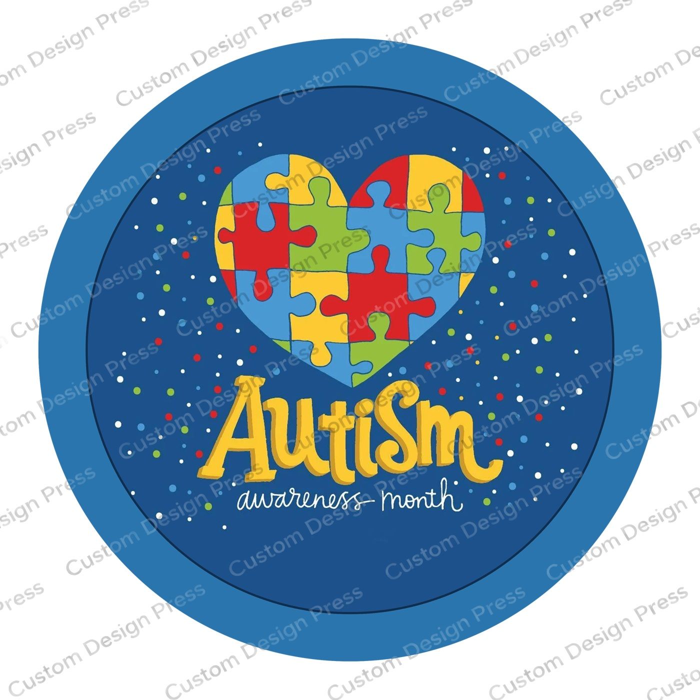Autism Awareness Month Puzzle Heart Wreath Center Round