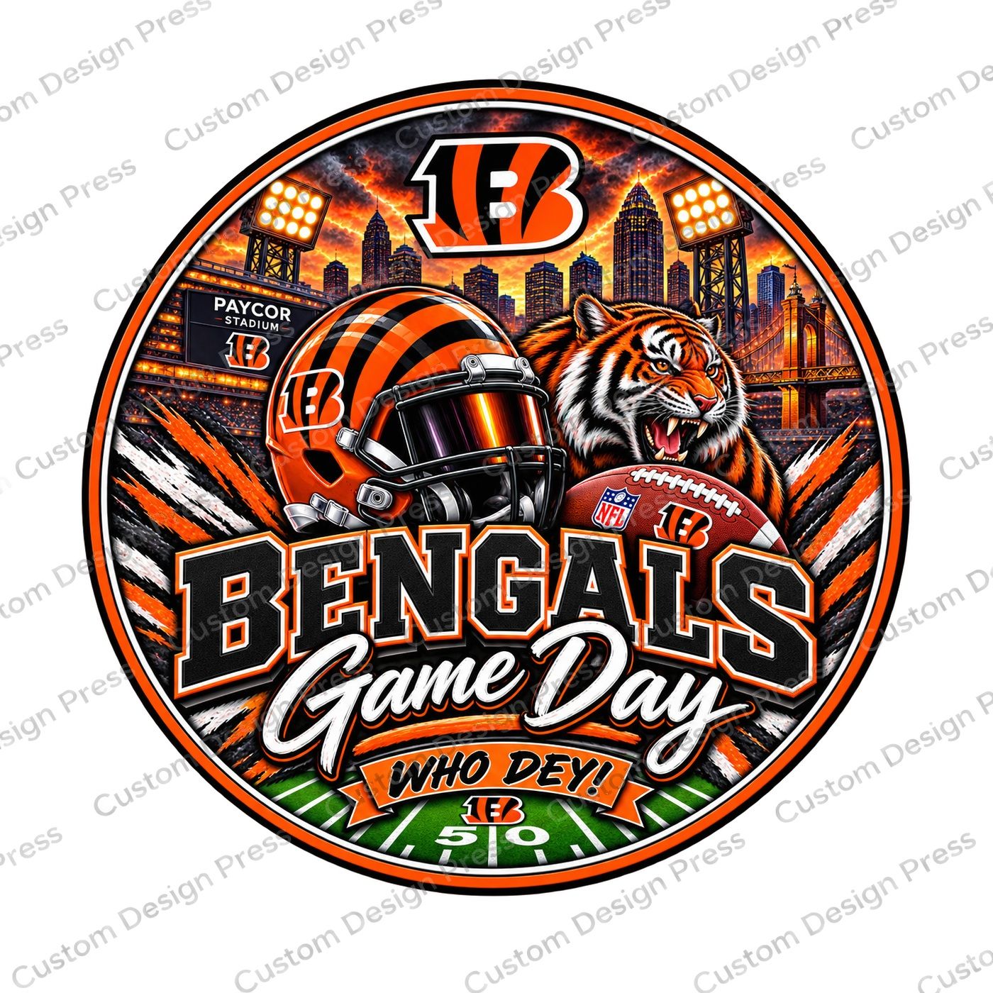 Cincinnati Bengals Game Day Wreath Center Round