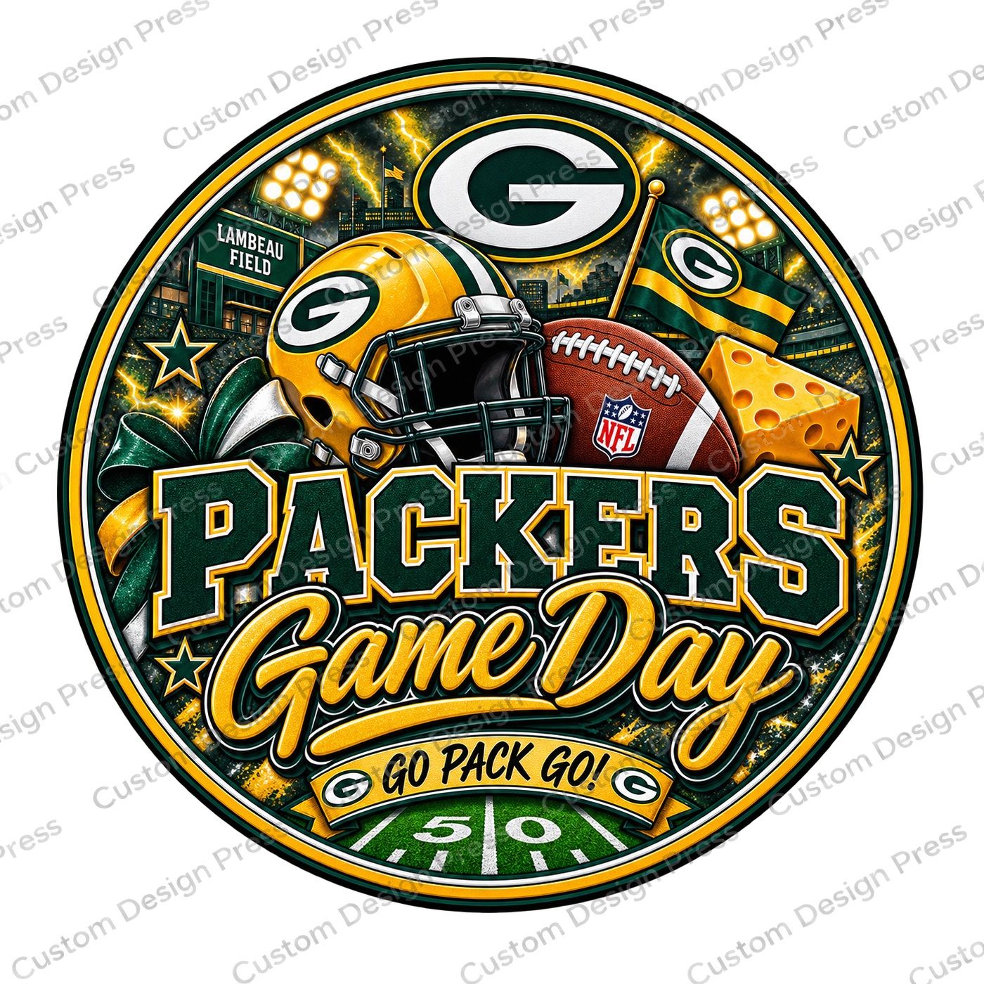 Green Bay Packers Game Day Cheesehead Wreath Center Round