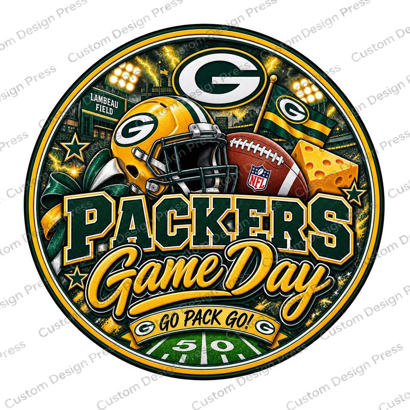 Green Bay Packers Game Day Cheesehead Wreath Center Round