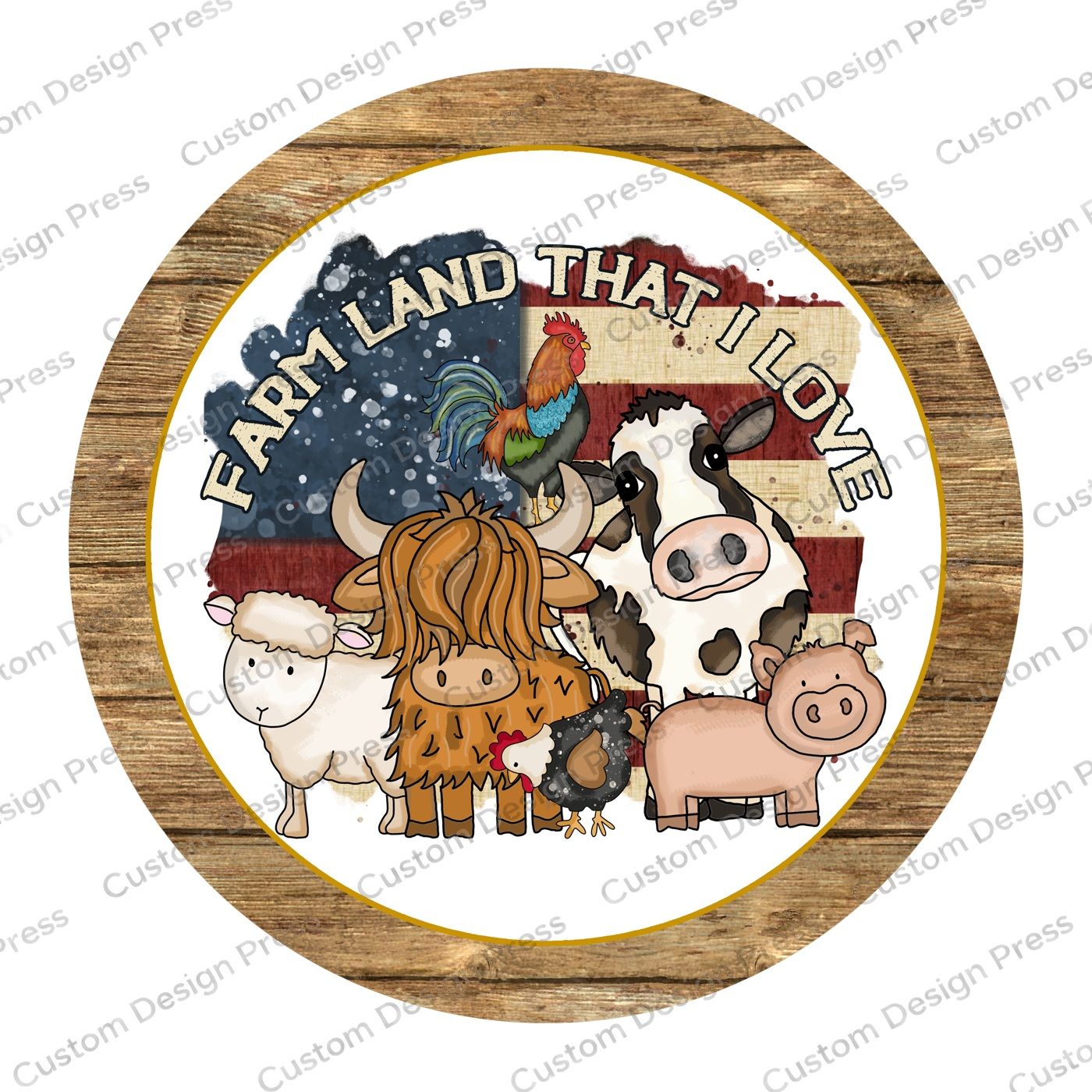 Farm Land That I Love Wreath Center Round