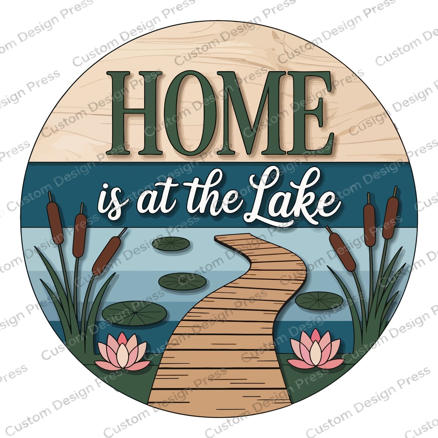 Home Is at the Lake Wreath Center Round