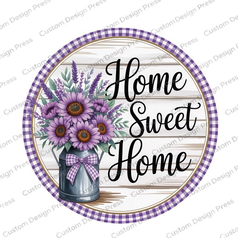 Home Sweet Home Purple Flower Pitcher Wreath Center Round