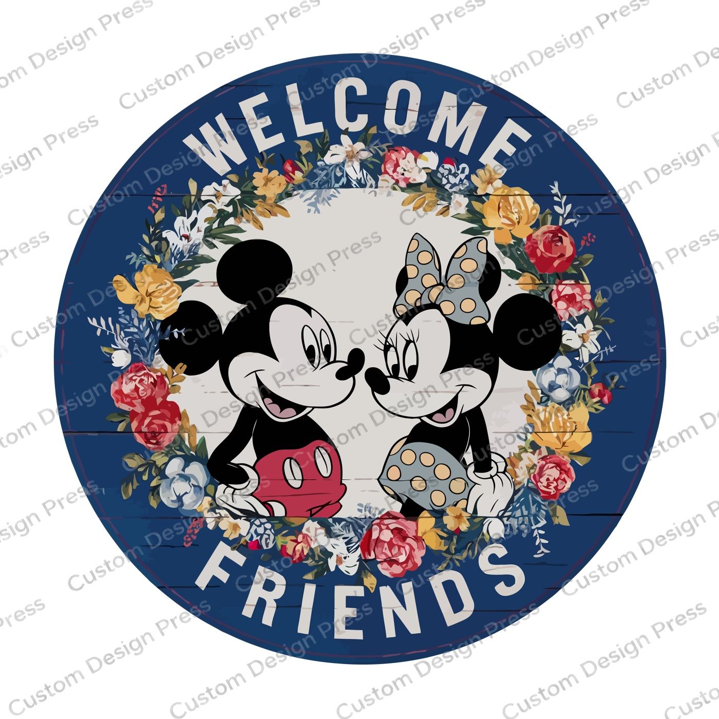 Welcome Friends Mickey and Minnie Wreath Center Round
