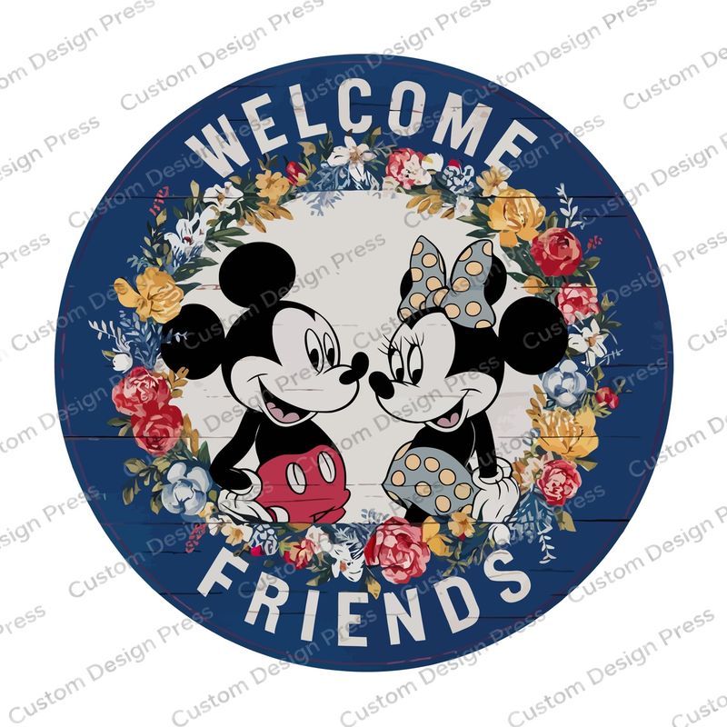 Welcome Friends Mickey and Minnie Wreath Center Round