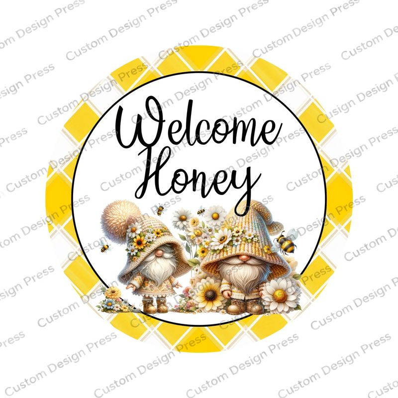 Welcome Honey Bee Gnomes Wreath Center Round