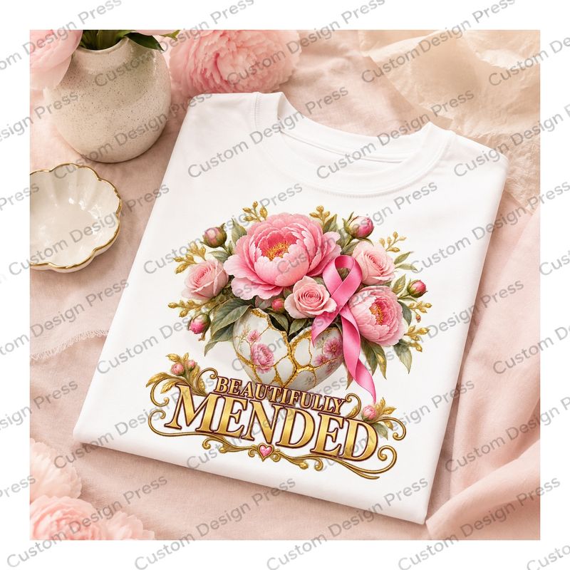 Beautifully Mended Pink Ribbon Breast Cancer Awareness T-Shirt