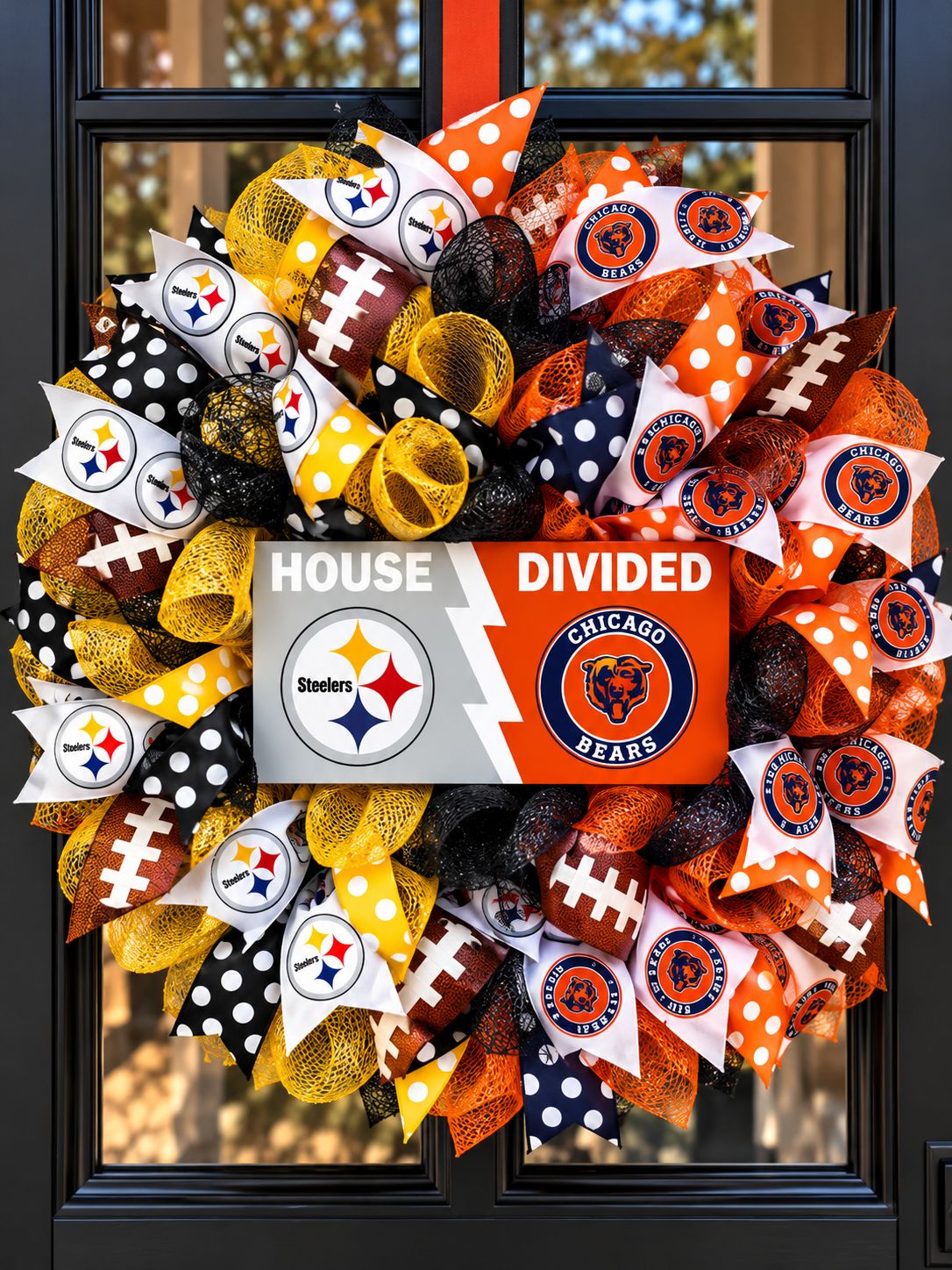 22" Custom NFL House Divided Football Wreath – Personalized Team Rivalry Door Decor