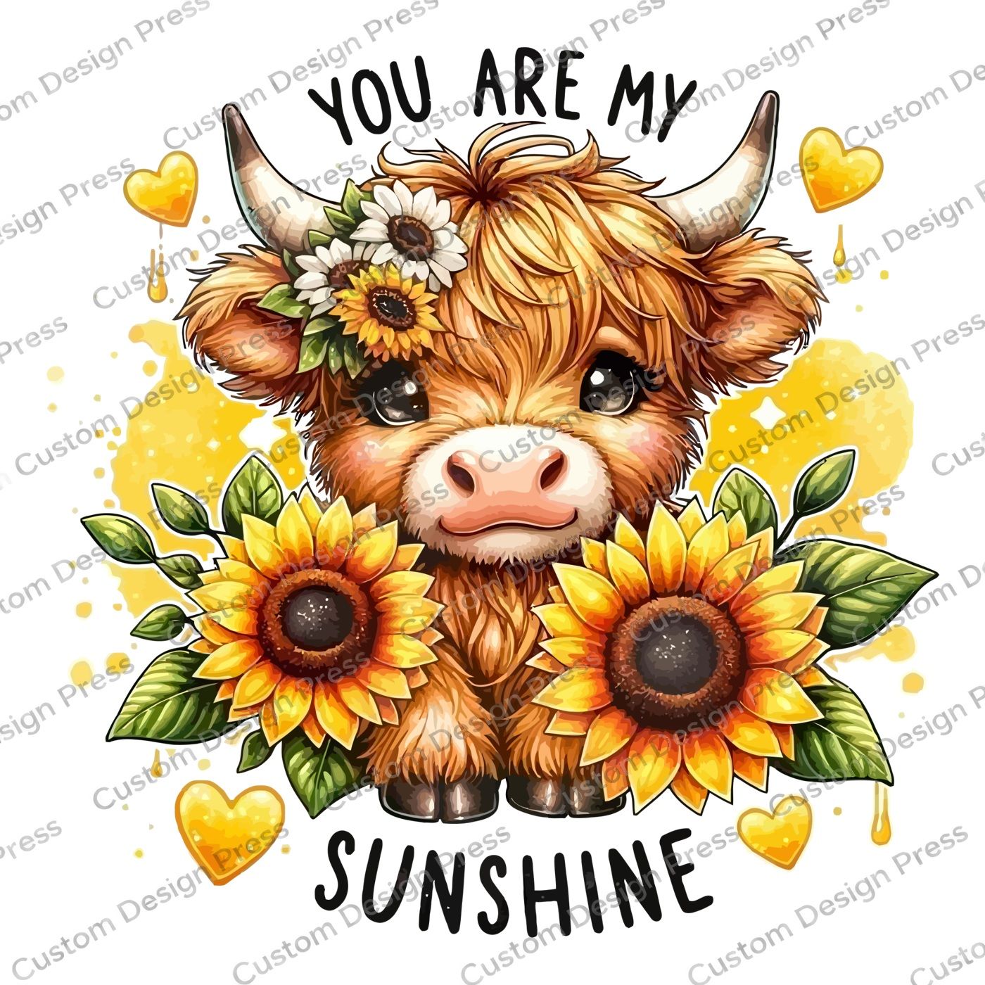 You Are My Sunshine Highland Cow PNG Digital Download