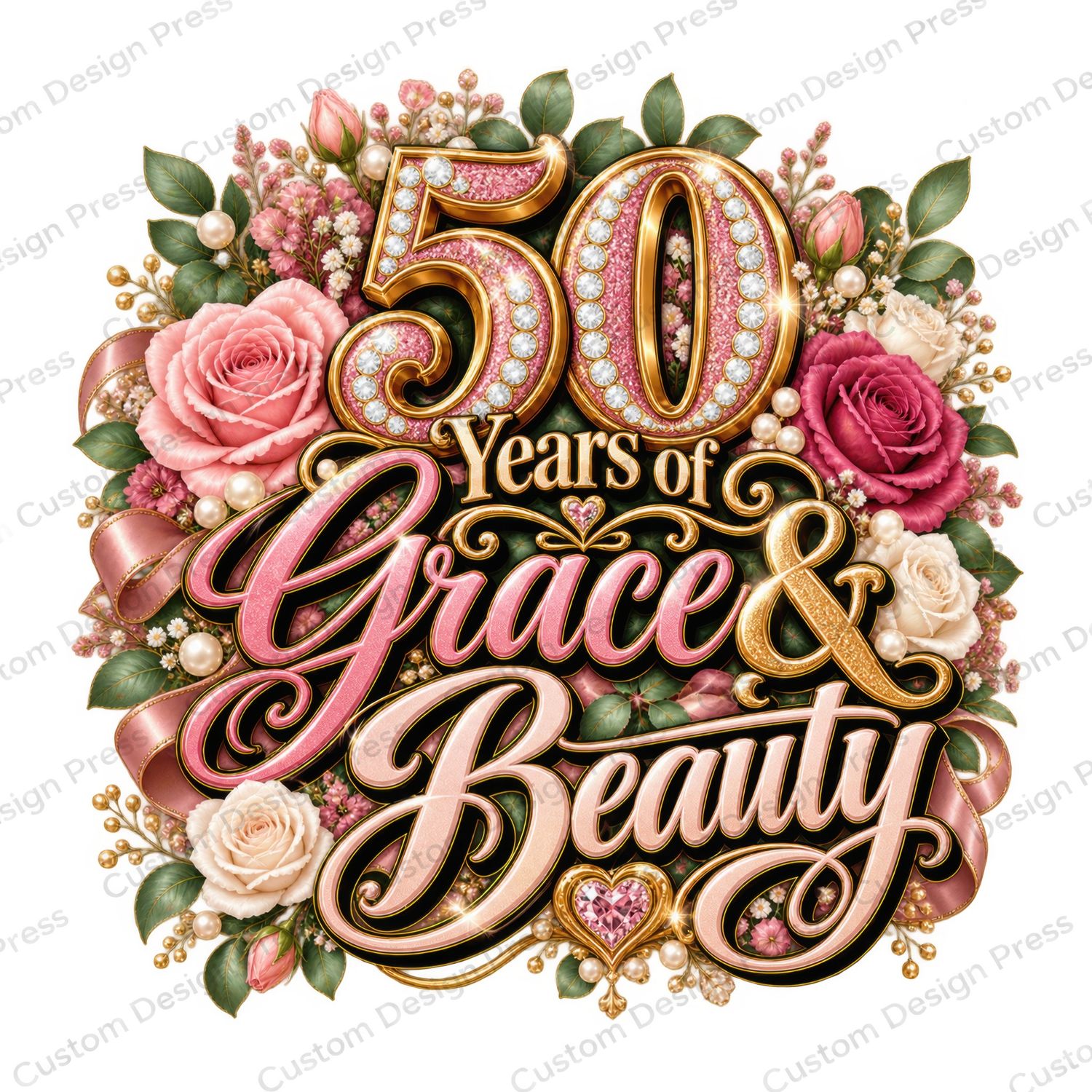 50 Years of Grace &amp; Beauty Blush Floral Birthday PNG
