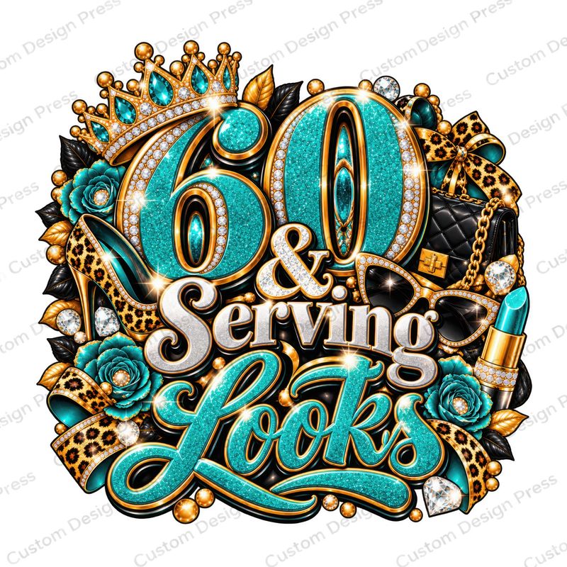 60 &amp; Serving Looks Glam Birthday PNG - Version 2