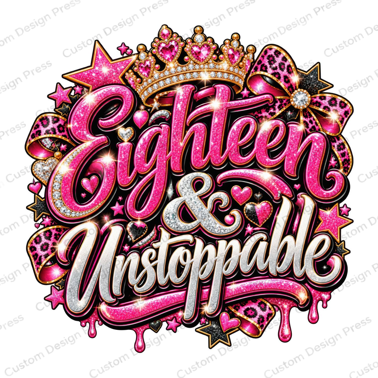 Eighteen &amp; Unstoppable Glam Birthday PNG Digital Download