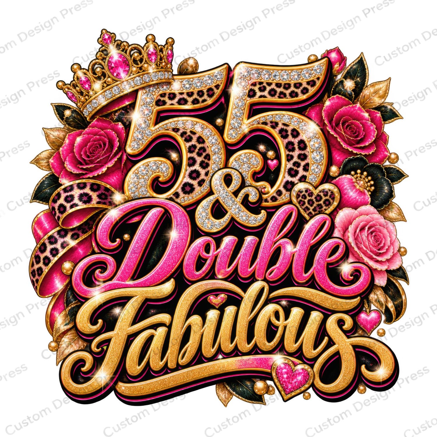 55 &amp; Double Fabulous Glam Birthday PNG Digital Download