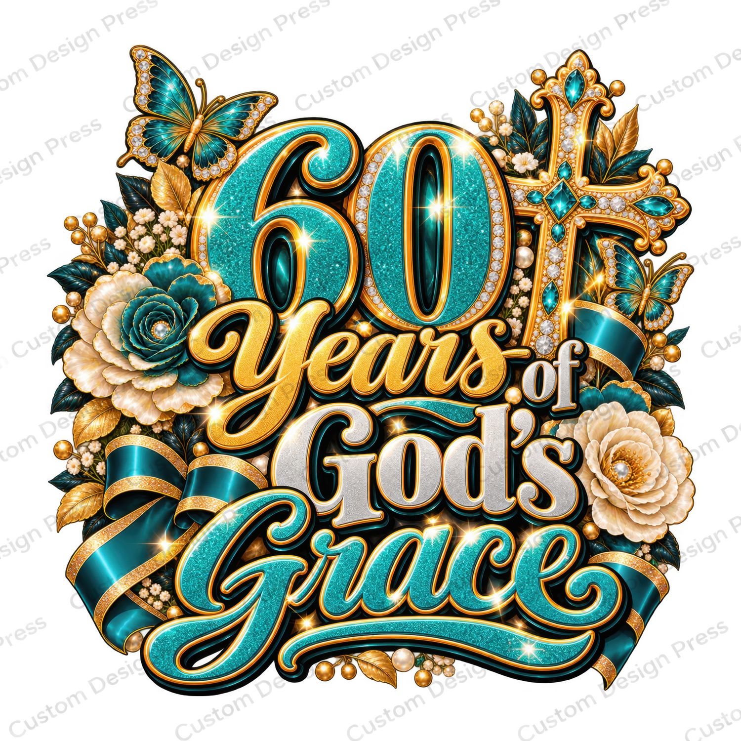 60 Years of God’s Grace Birthday PNG Digital Download