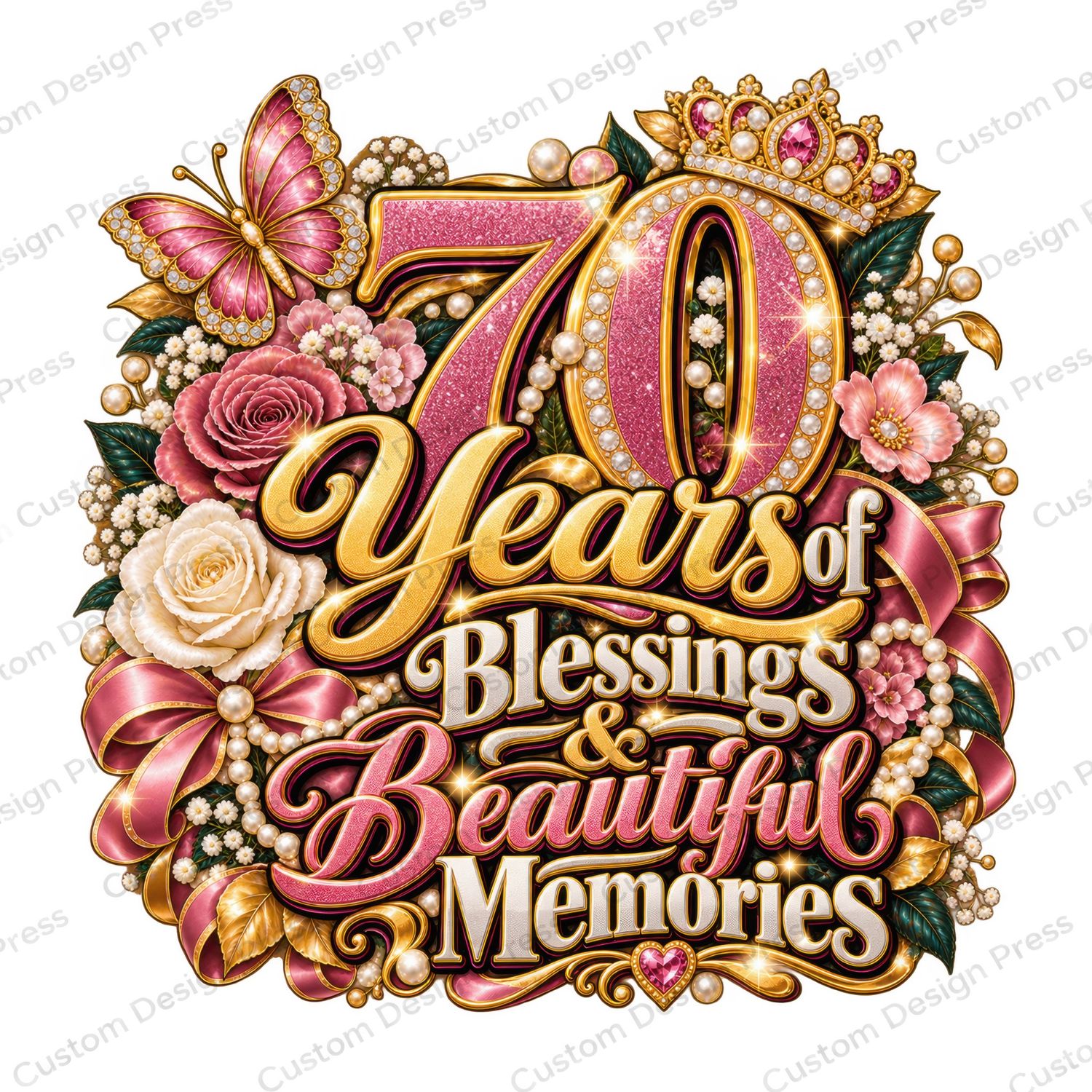70 Years of Blessings &amp; Beautiful Memories Birthday PNG
