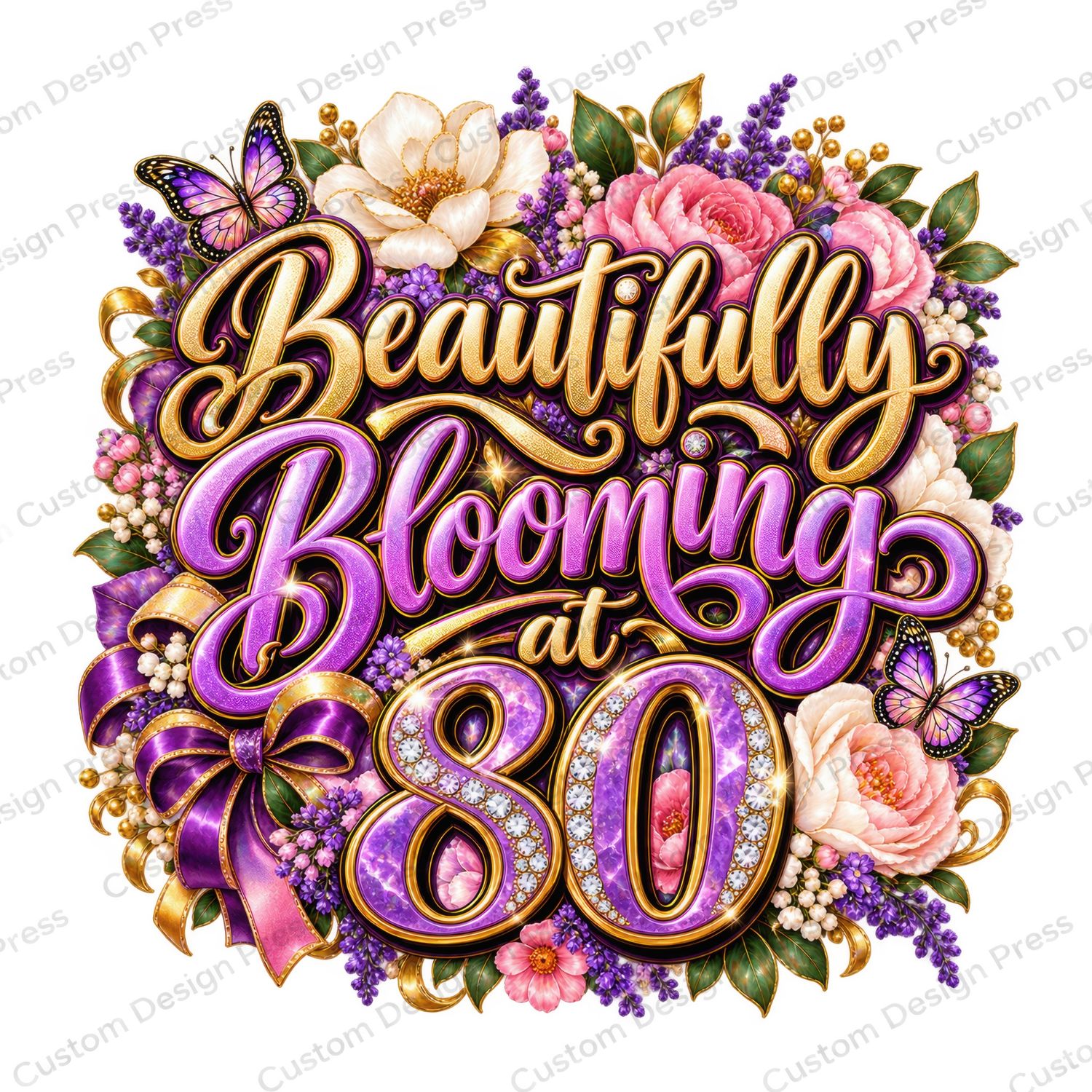 Beautifully Blooming at 80 Floral Birthday PNG