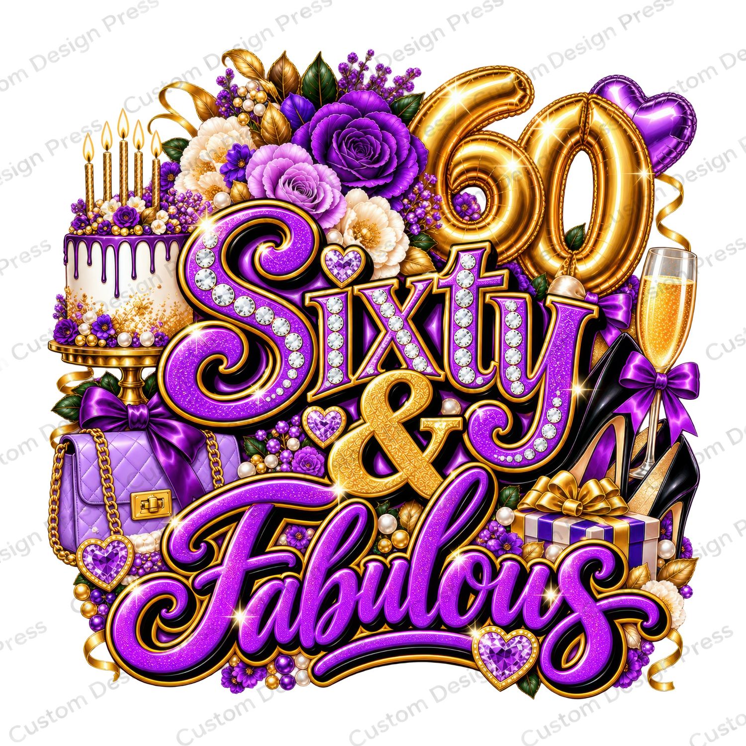Sixty &amp; Fabulous Purple Glam Birthday PNG