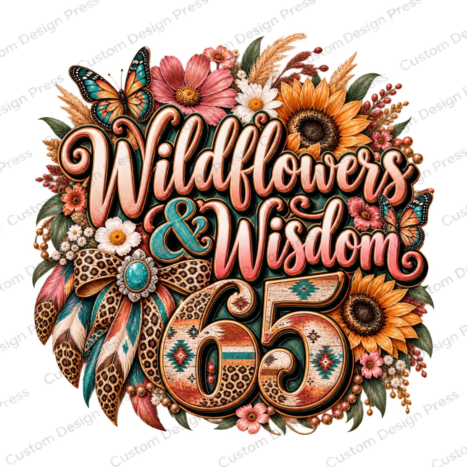 Wildflowers &amp; Wisdom 65 Boho Birthday PNG