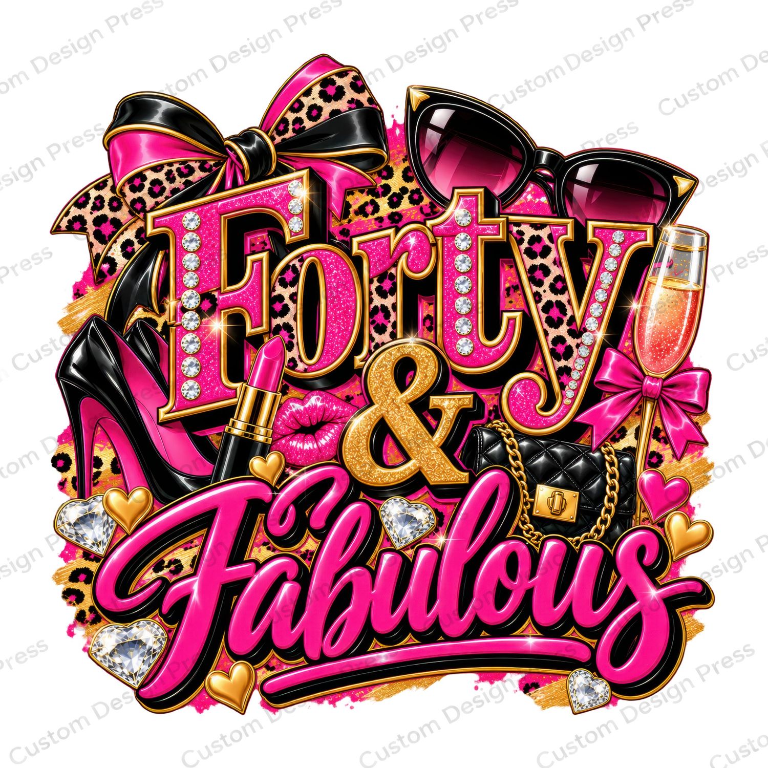 Forty &amp; Fabulous Glam Birthday PNG Digital Download