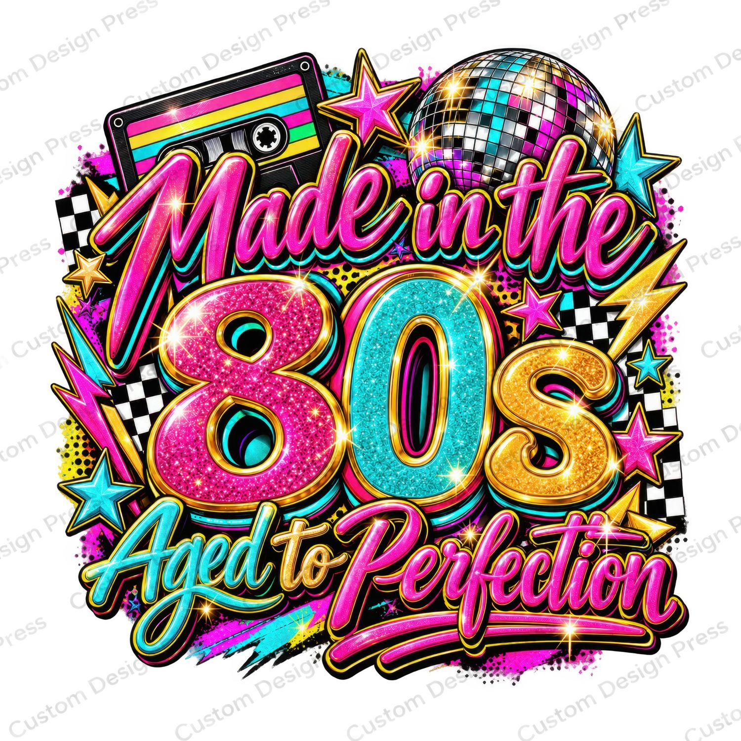 Made in the 80s Aged to Perfection Retro Birthday PNG
