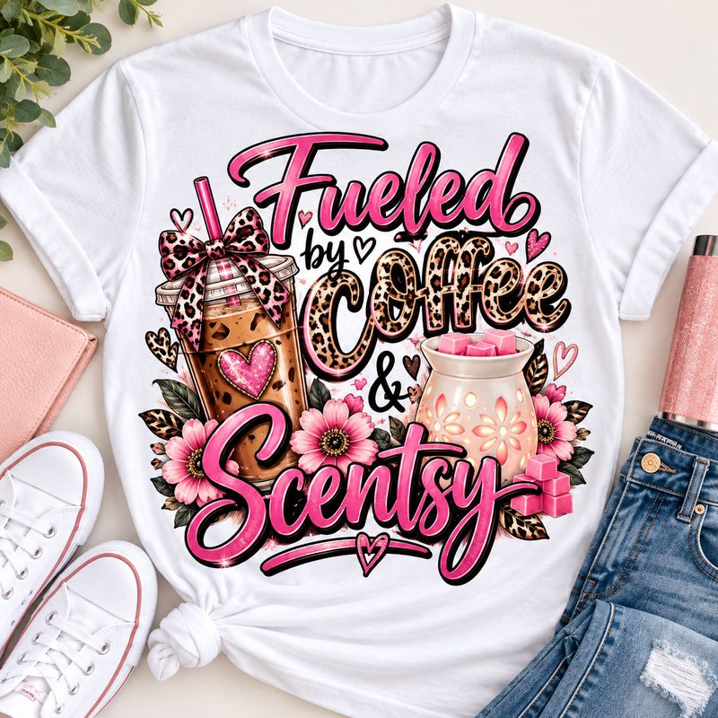 Fueled by Coffee and Scentsy Pink T-Shirt