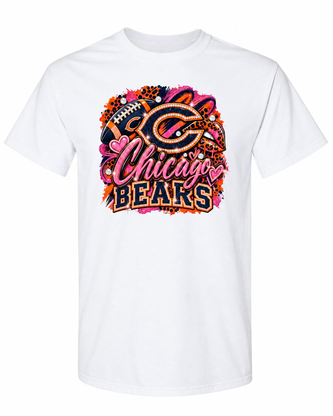 Chicago Bears Pink Sparkle Football T-Shirt