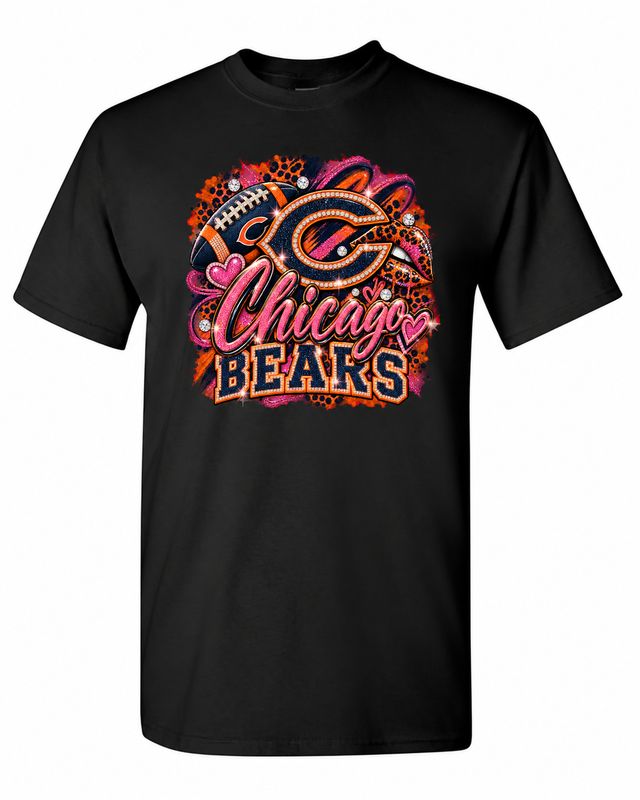 Chicago Bears Pink Sparkle Football T-Shirt
